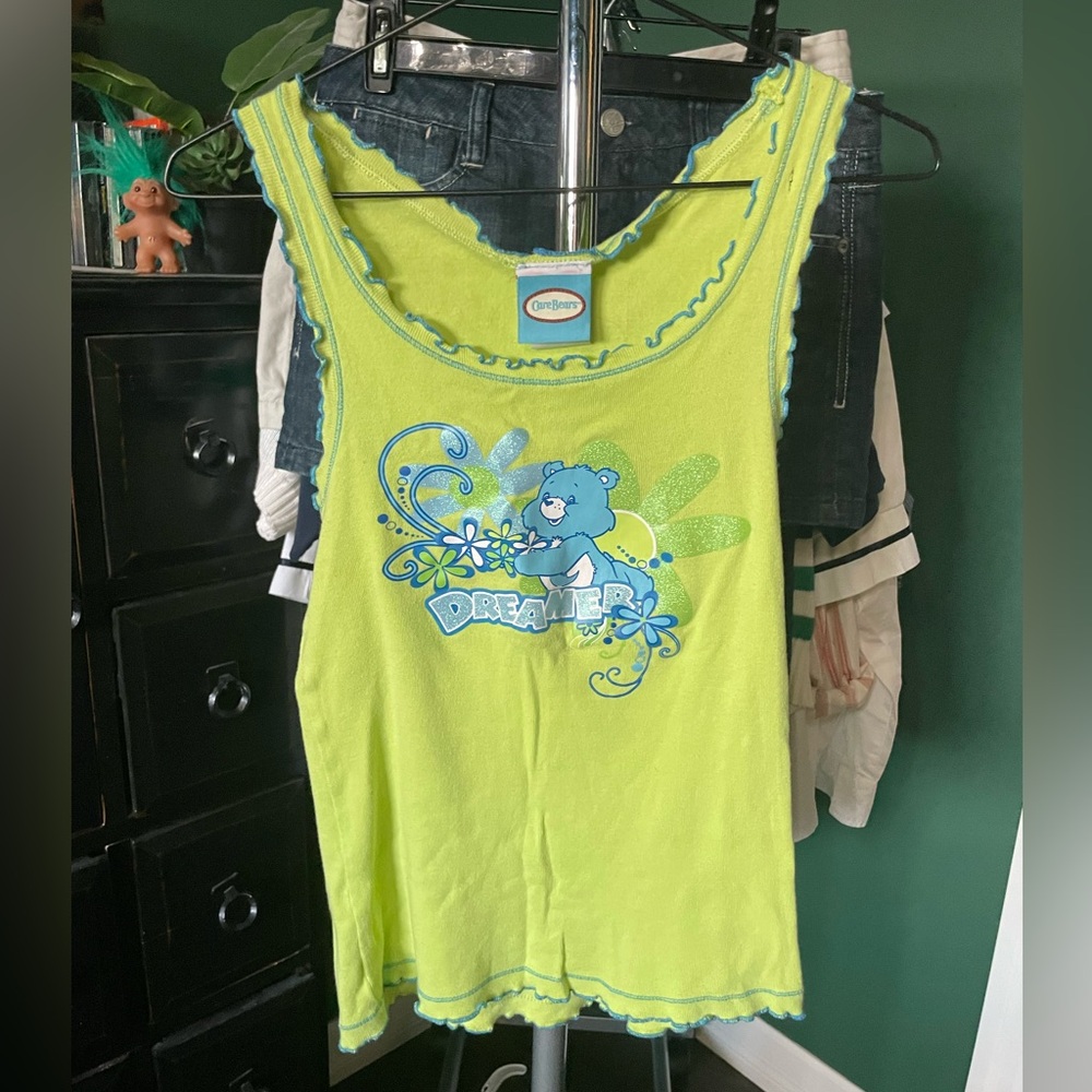 Y2K Harajuku ruffled blue and green Care Bears tank top